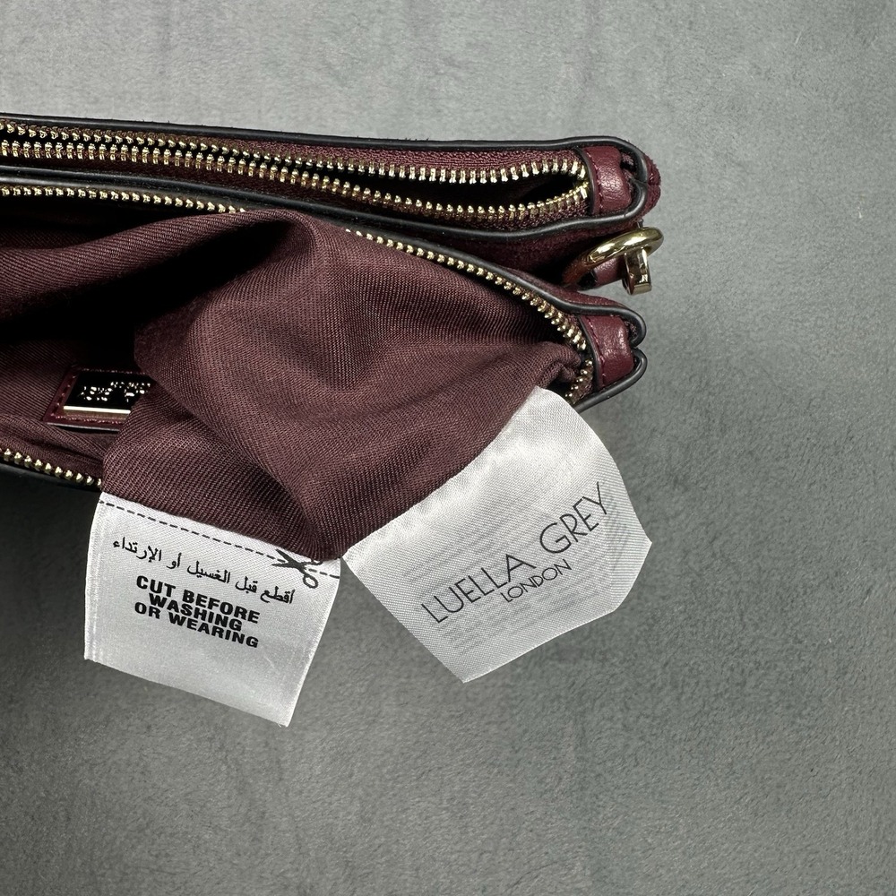 Luella Grey London Polly Zip Top Leather Suede Textured Crossbody Bag Burgundy - Picture 7 of 10